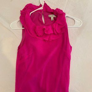 JCREW Hot Pink High Neck Ruffle Top / Shell XS 0